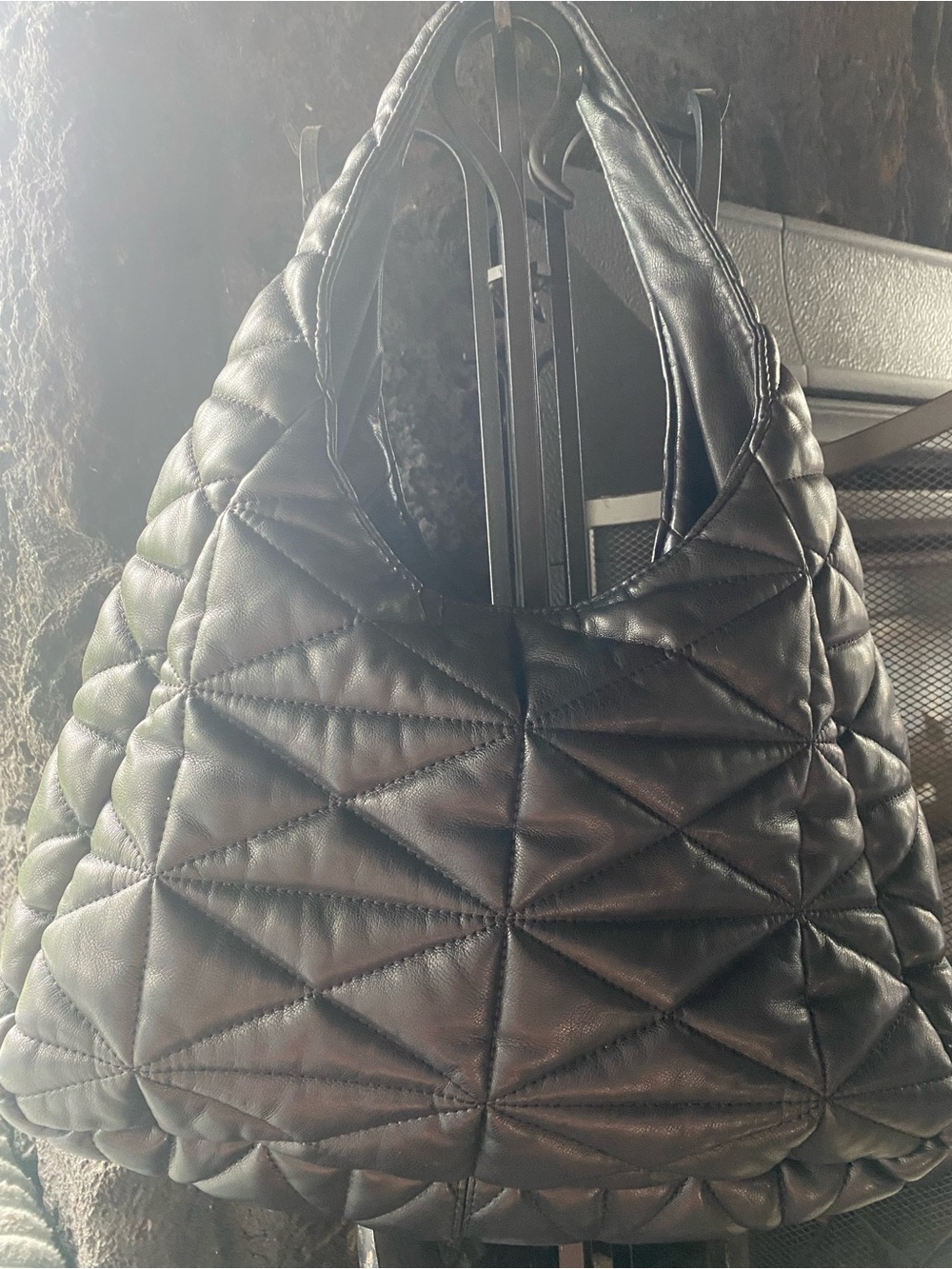 Mango Quilted Black Shoulder Hobo Bag